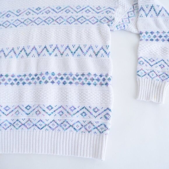 Vintage Parkhurst White Blue Eclectic Grandma Crewneck Sweater Fairy Kie L - Picture 6 of 11